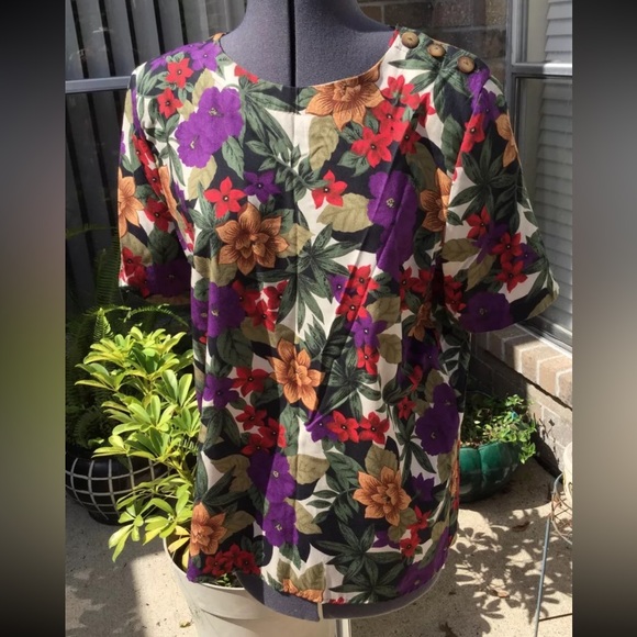 Cristin Stevens Multicolored Floral Blouse Top Button Shoulder Pads EUC Sz M - Picture 1 of 9